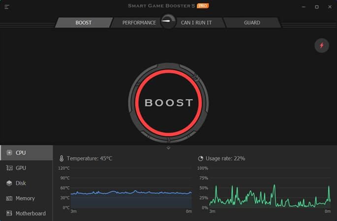 Monitorización de temperatura de CPU y GPU en tiempo real con Smart Game Booster Pro